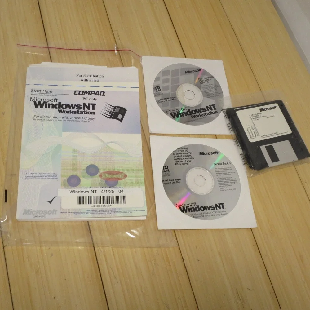 Microsoft Windows NT Workstation‎ 4.0 SP5 CD-ROM, 3.5 Floppies, Manual & COA 04